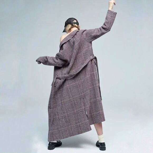 FREE PEOPLE
Menswear Hailey Wool Coat In Burgundy Check Combo - Picture 4 of 8